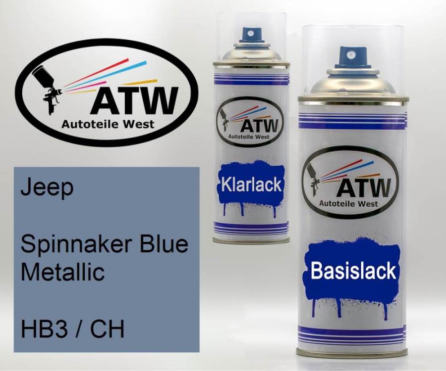 Jeep, Spinnaker Blue Metallic, HB3 / CH: 400ml Sprühdose + 400ml Klarlack - Set, von ATW Autoteile West.